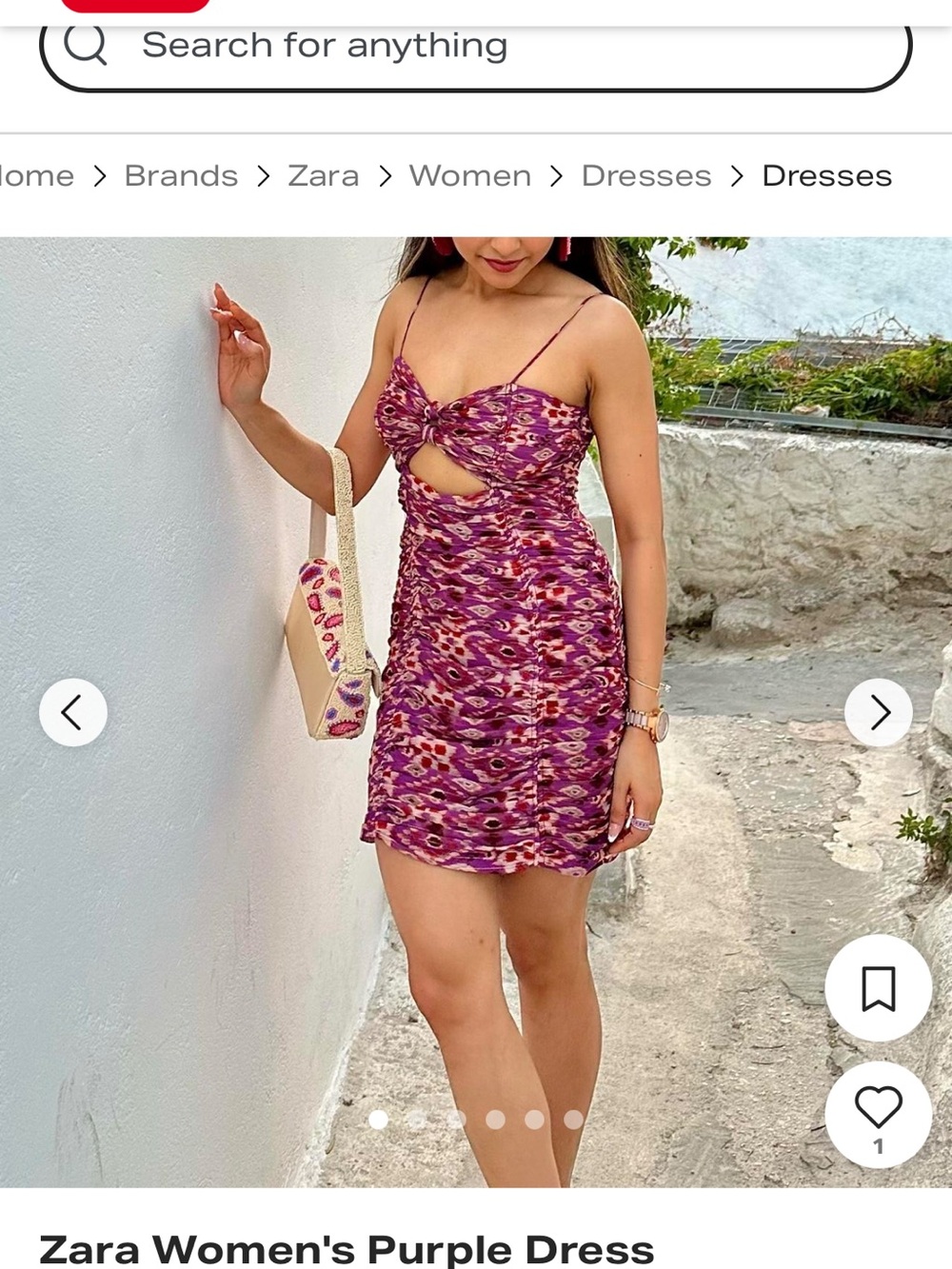 Zara Pink-Purple Printed Cutout Ruched Mini Dress